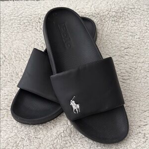 Polo by Ralph Lauren Black Slide Sandals with White Polo Logo